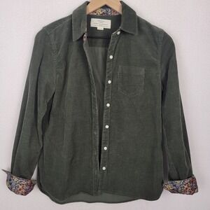 Trovata Birds of Paradis Corduroy Button Front Shirt Womens XS Green Floral Cuff